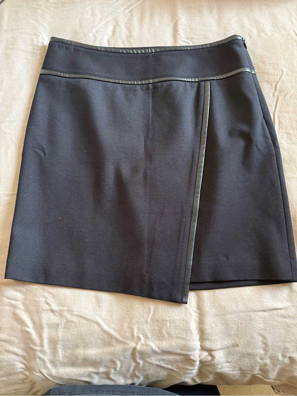 White House Black Market Black Mini Skirt with Faux-Leather Trim